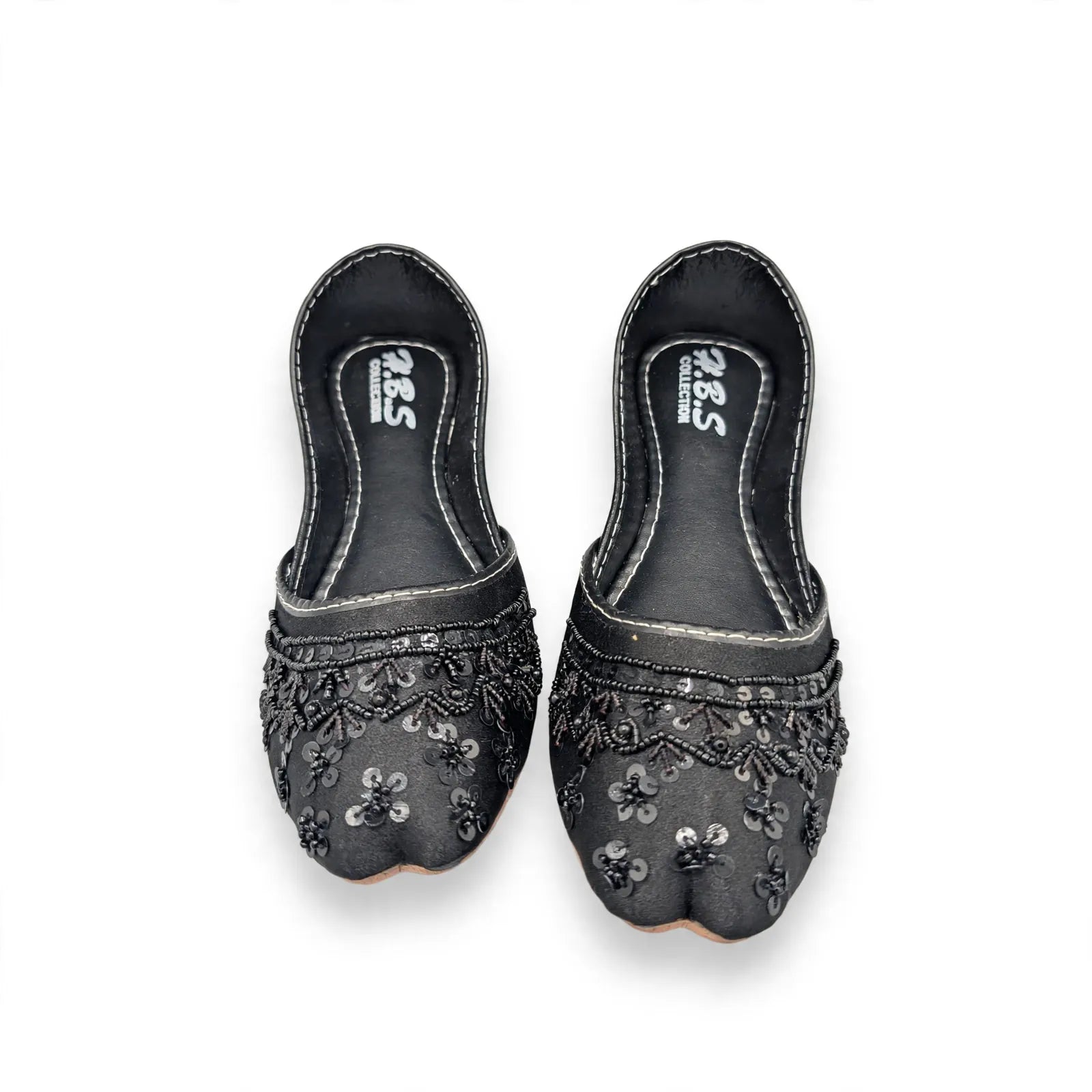 Black Sequin Khussa - black velvet khussa with sequin floral embroidery for women by Her Footwear