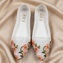 Tangerine Bloom Casual Khussa on fabric background, Her Footwear Pakistan