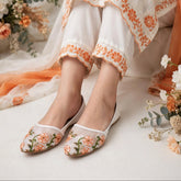 Tangerine Bloom Casual Khussa with orange floral embroidery, Her Footwear Pakistan