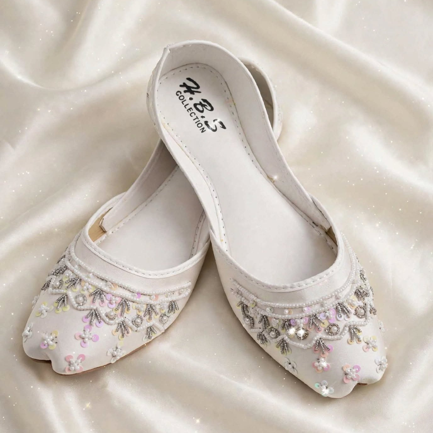 Ivory Rosette Bridal Khussa close-up rosette detail, Her Footwear Pakistan