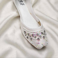 Ivory Rosette Bridal Khussa top view, Her Footwear Pakistan