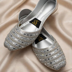 Silver Diamond Bridal Khussa top view, Her Footwear Pakistan