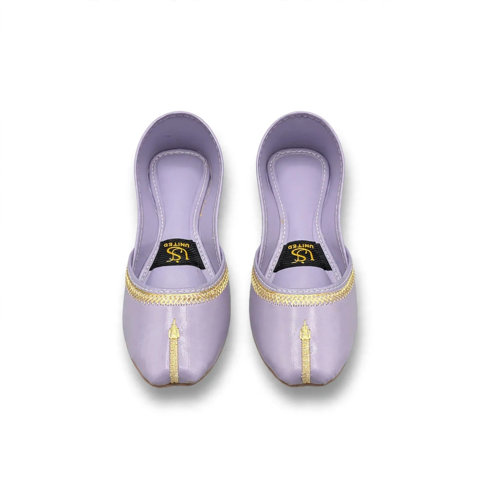 Lavender Minimal Gold Khussa - lavender khussa with golden gota border for women by Her Footwear