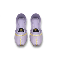 Lavender Minimal Gold Khussa - lavender khussa with golden gota border for women by Her Footwear