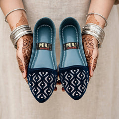 Navy Blue Velvet Khussa