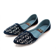 Navy Blue Velvet Khussa