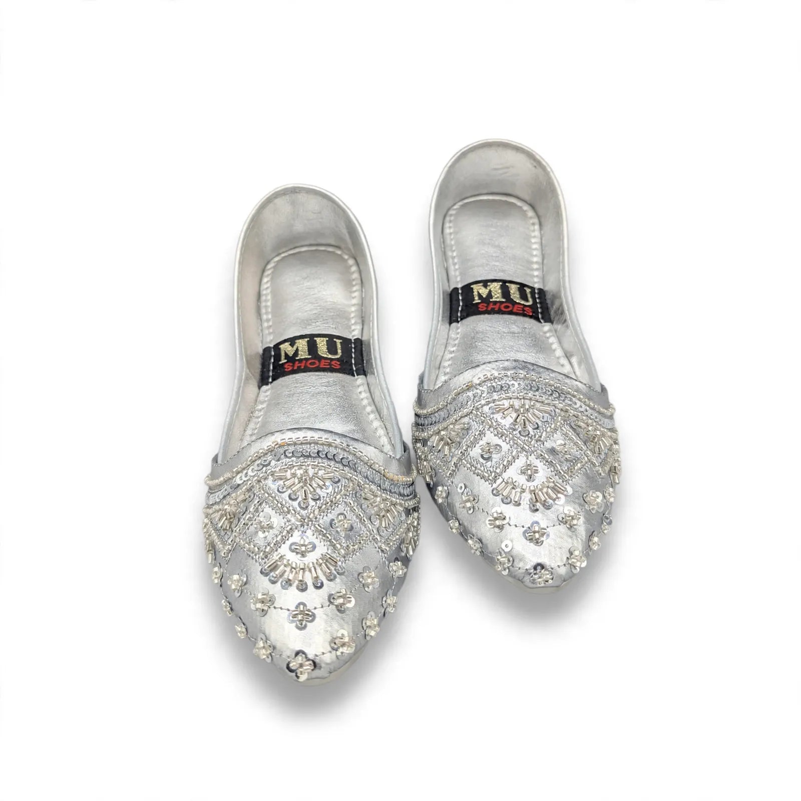 Silver Starlight Bridal Khussa - elegant silver embellished bridal khussa for women by Her Footwear, Pakistan
