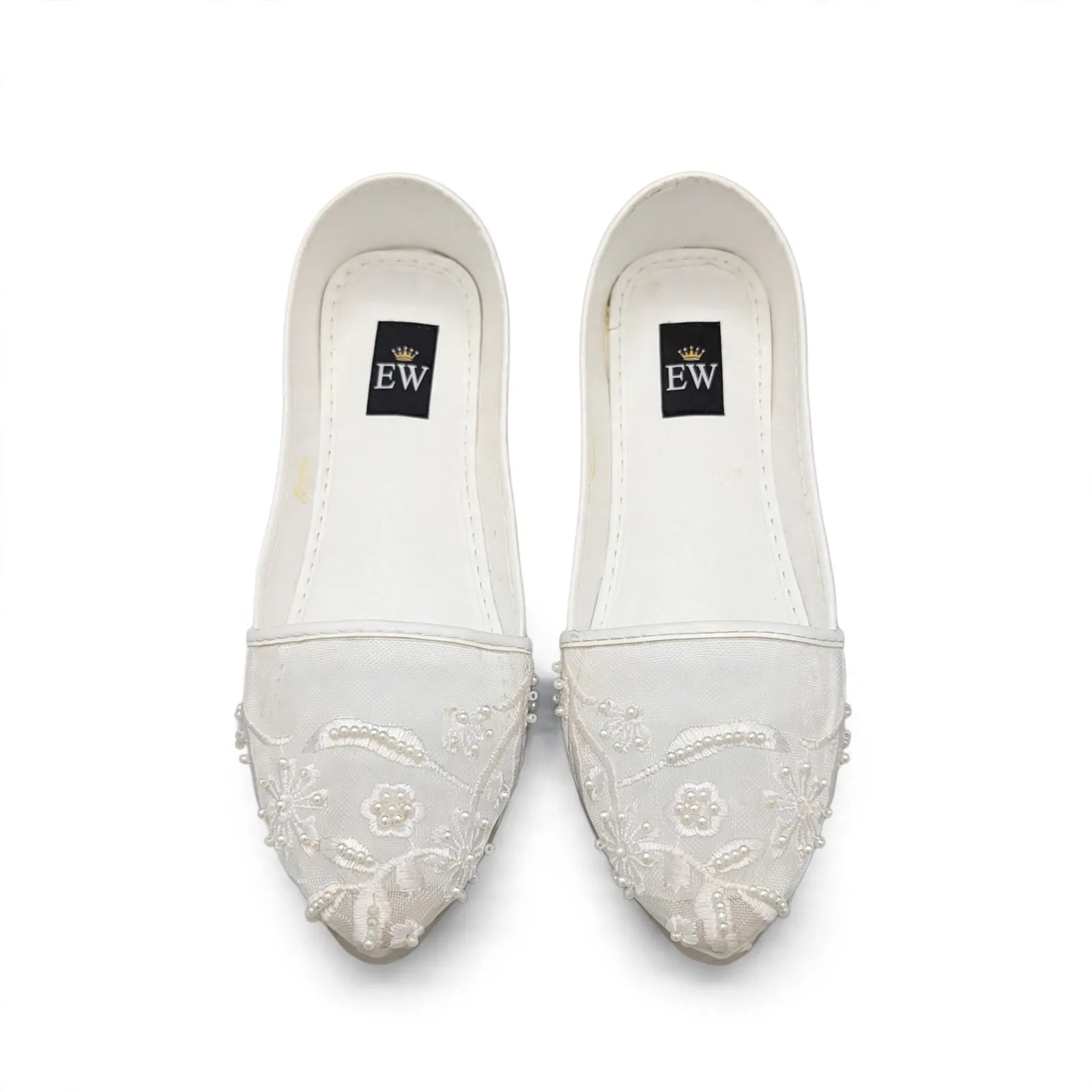 Ivory Pearl Lace Khussa - ivory bridal khussa with pearl lace floral embroidery for Nikkah by Her Footwear