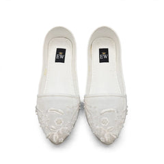 Ivory Pearl Lace Khussa - ivory bridal khussa with pearl lace floral embroidery for Nikkah by Her Footwear