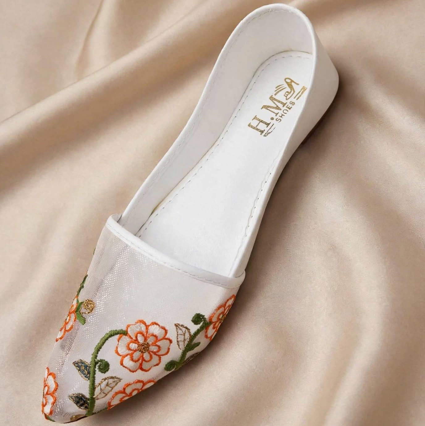 Tangerine Bloom Casual Khussa styled with flowers, Her Footwear