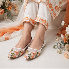 Tangerine Bloom Casual Khussa with orange floral embroidery, Her Footwear Pakistan
