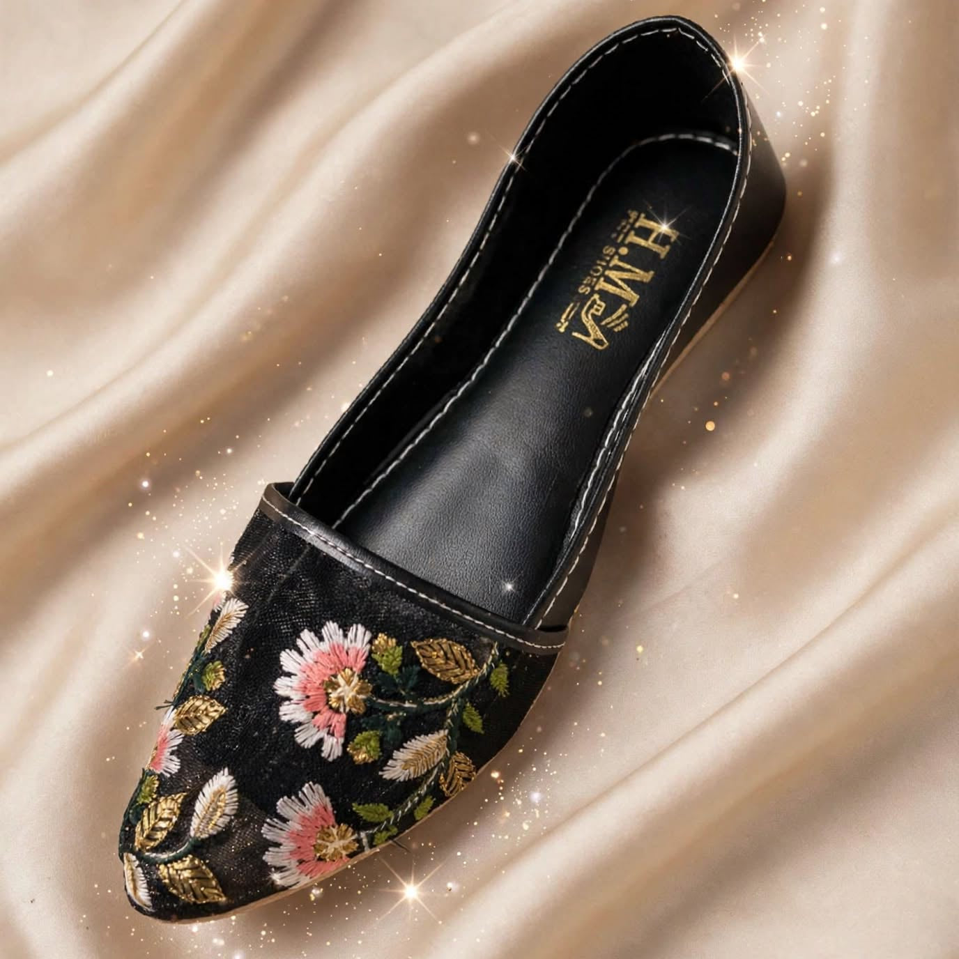 Midnight Pink Blossom Khussa top view, Her Footwear Pakistan