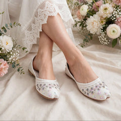 Ivory Rosette Bridal Khussa with pearl beadwork, Her Footwear Pakistan
