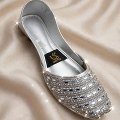 Silver Diamond Bridal Khussa pair side view, Her Footwear