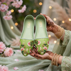 Mint Green Floral Khussa