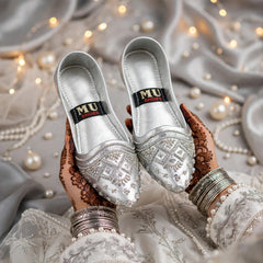 Silver Starlight Bridal Khussa - elegant silver embellished bridal khussa for women by Her Footwear, Pakistan