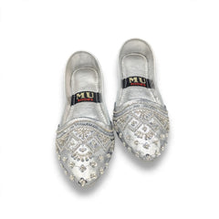 Silver Starlight Bridal Khussa - elegant silver embellished bridal khussa for women by Her Footwear, Pakistan